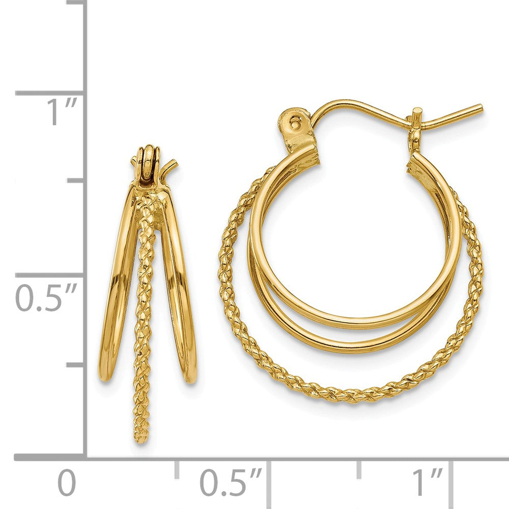 14k Polished and Textured Circle Hoop Earrings