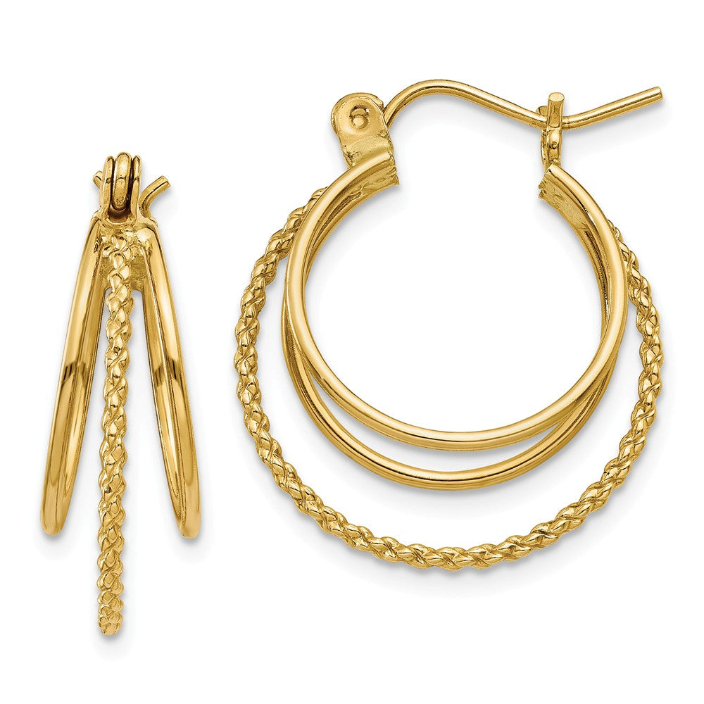 14K Polished and Textured Circle Hoop Earrings