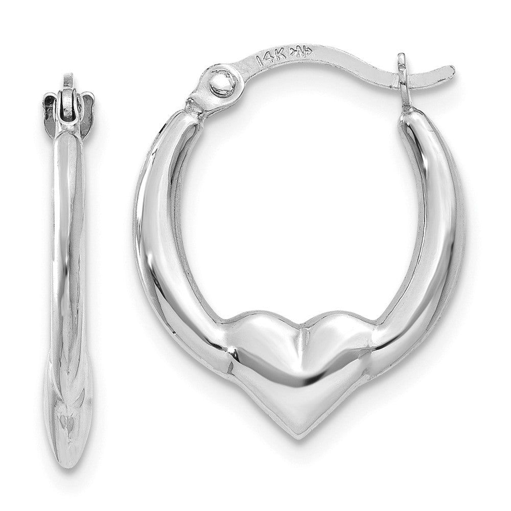 14K White Gold Heart Hoop Earrings