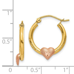 14K Yellow & Rose Gold Heart D/C Hoop Earrings