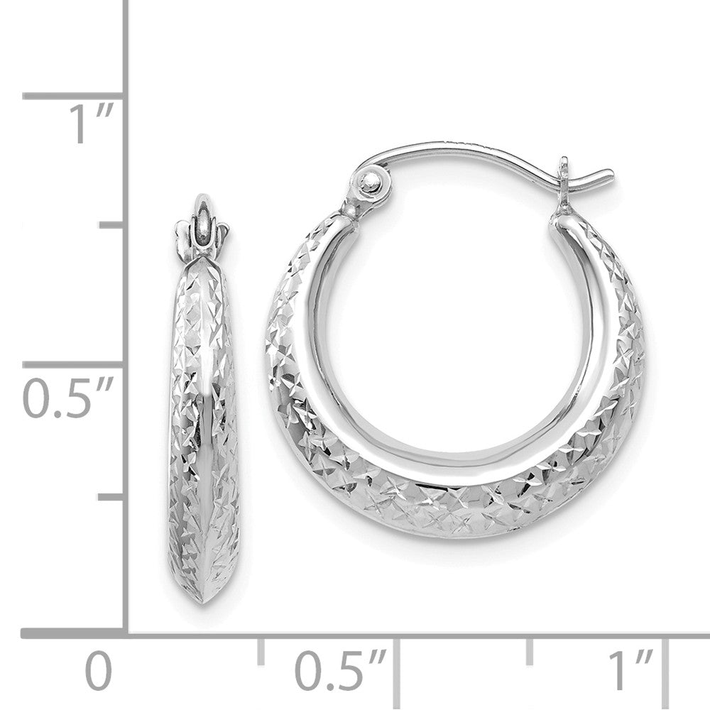 14K White Gold Textured Hollow Hoop Earrings