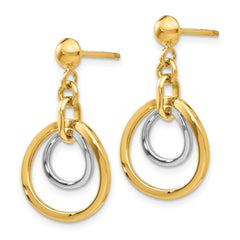 14K Two-tone Circle Post Dangle Earrings