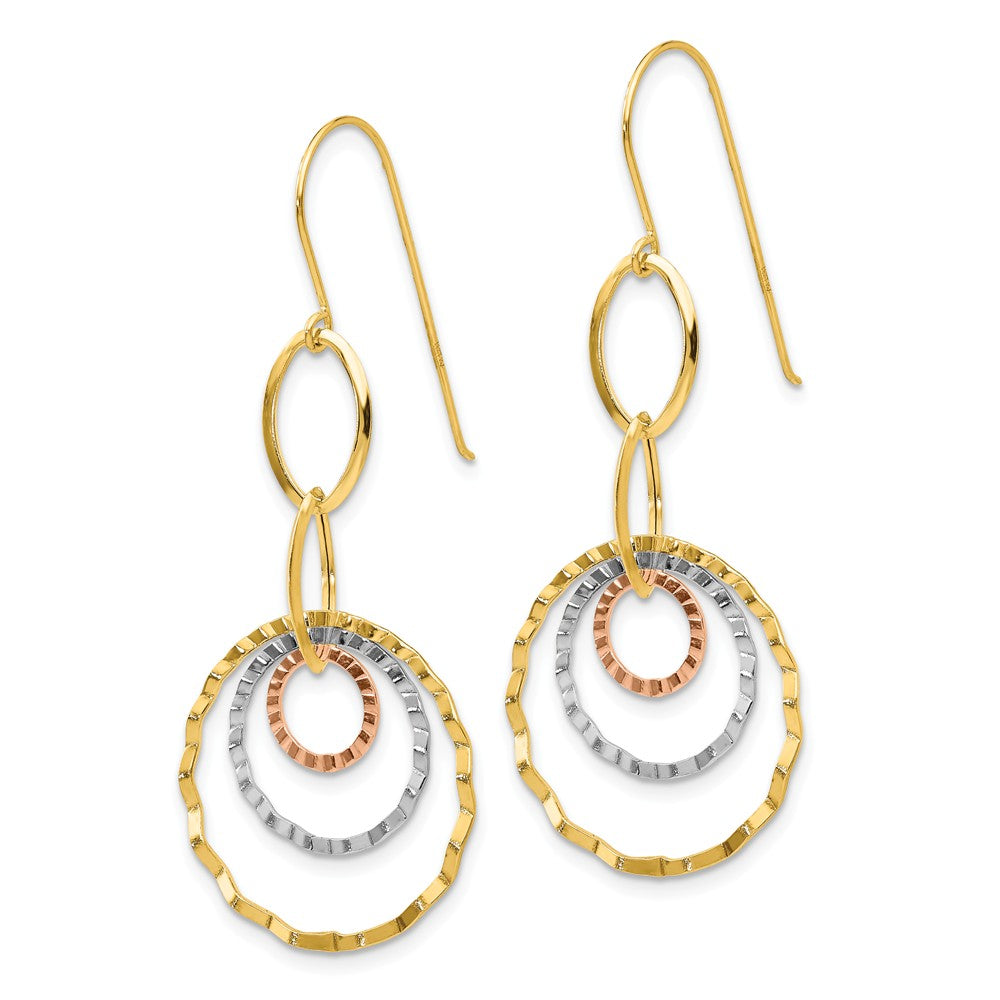 14K Tri-color Textured Circle Dangle Earrings