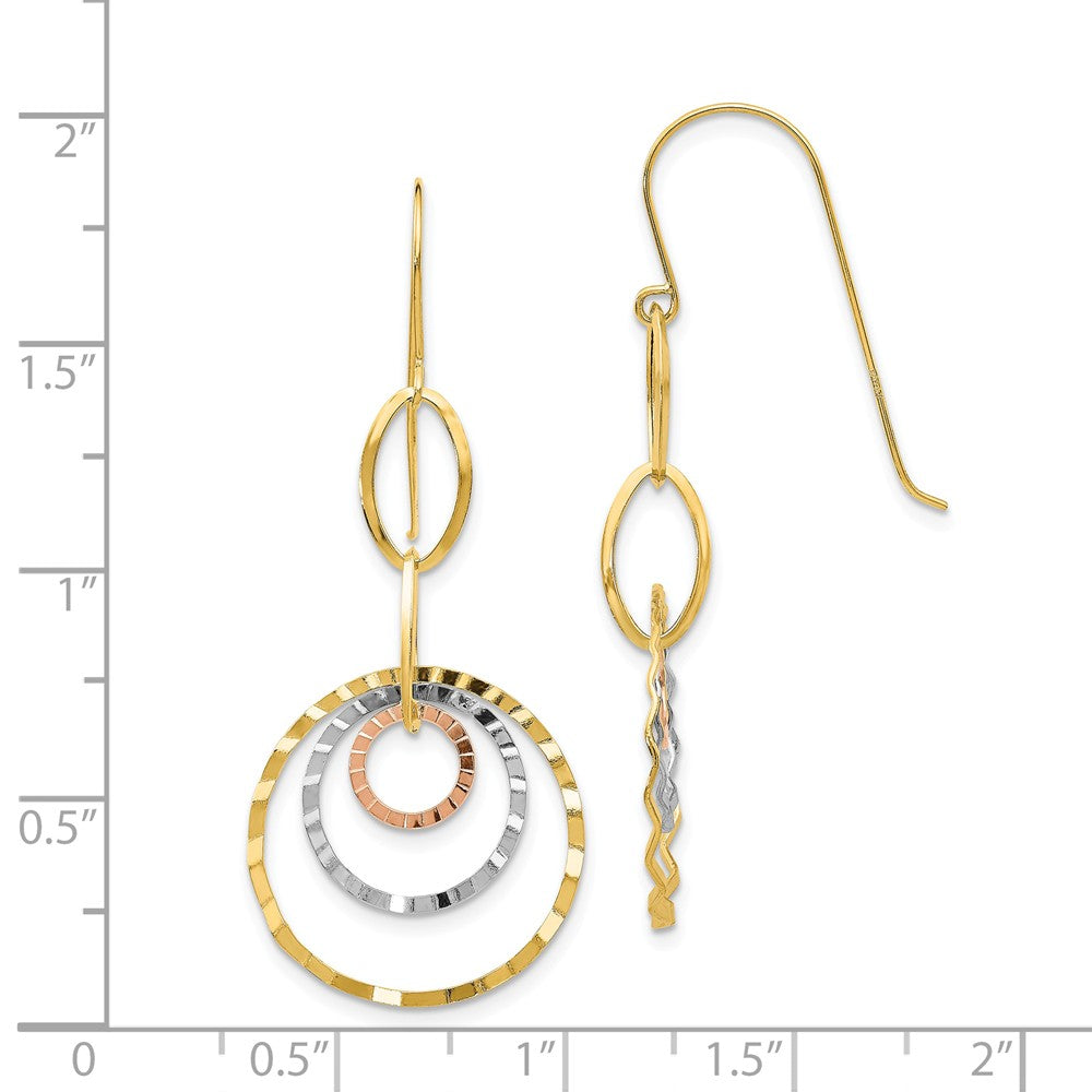 14K Tri-color wavy Circle Dangle Earrings