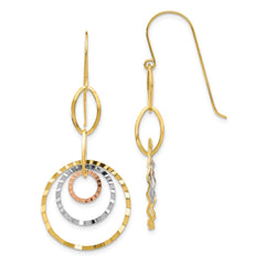 14K Tri-color Textured Circle Dangle Earrings