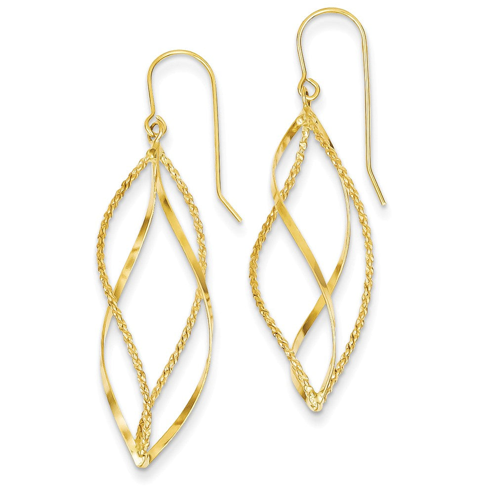 14K Polished and Textured Twisted Dangle Earrings