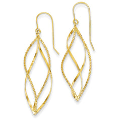 14K Polished and Textured Twisted Dangle Earrings