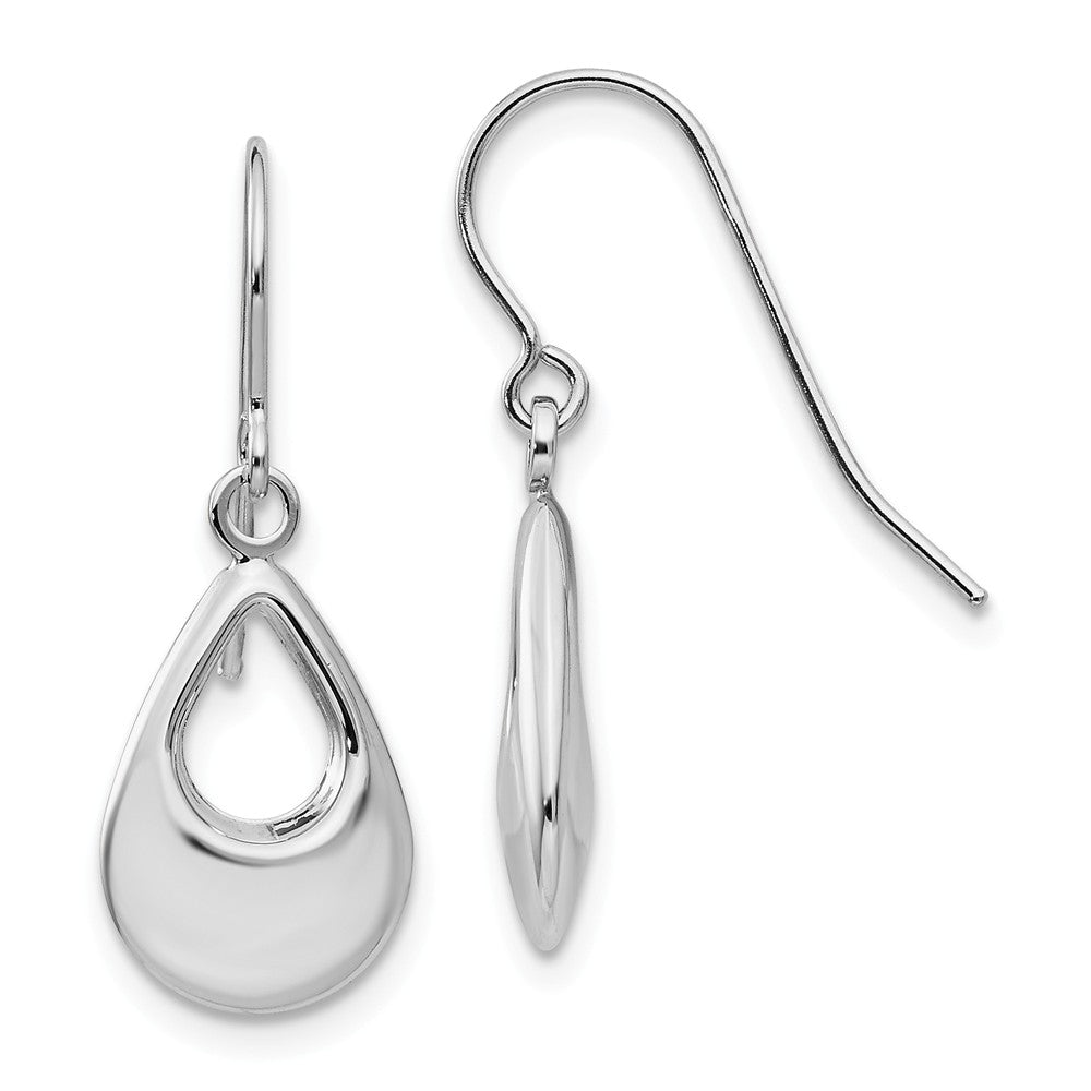 14K White Gold Teardrop Hollow Dangle Earrings