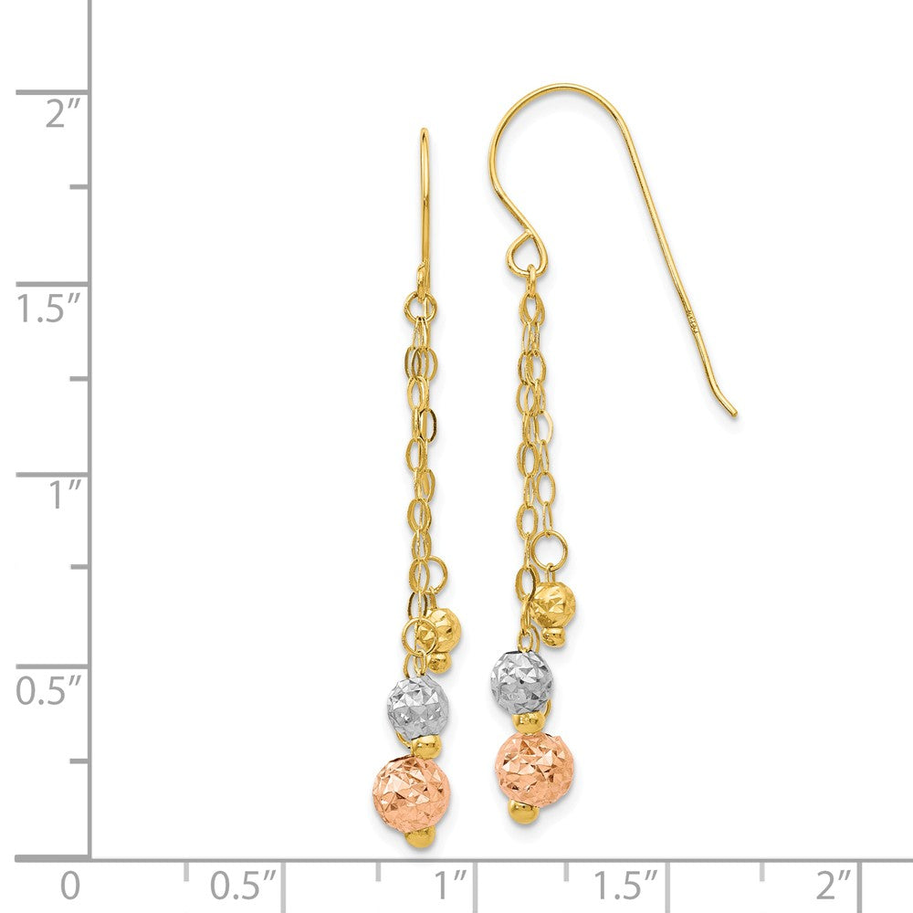 14K Tri-color Strands with Diamond Cut Bead Earrings