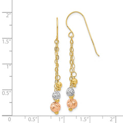 14K Tri-color Strands with Diamond Cut Bead Earrings