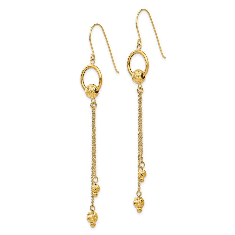 14K Gold Diamond Cut Dangle Shepherd Hook Earrings