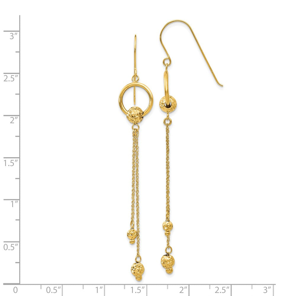 14K Gold Diamond Cut Dangle Shepherd Hook Earrings