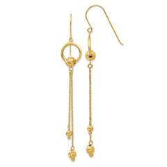 14K Gold Diamond Cut Dangle Shepherd Hook Earrings