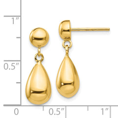 14k Teardrop Hollow Post Dangle Earrings