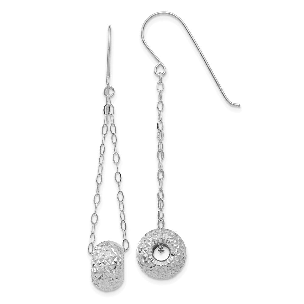 14K White Gold Chain With Diamond-cut Puff Donut Bead Earrings