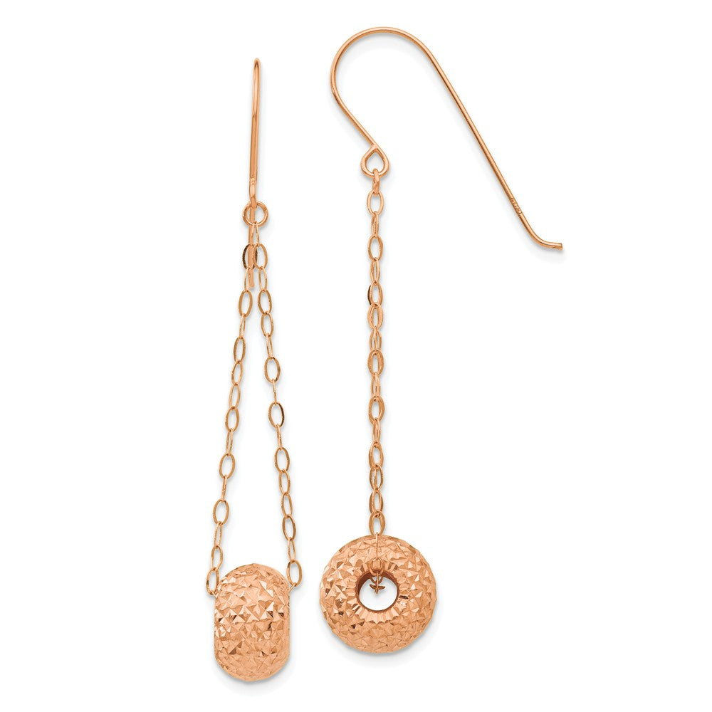 14K Rose Gold Chain With Diamond-cut Puff Donut Bead Earrings