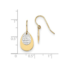 14k Two-tone Polished/Textured Teardrop Dangle Earrings