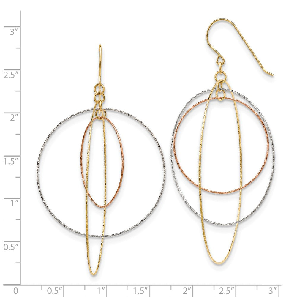 14k Tri-color D/C Graduated Circles Shepherd Hook Earrings