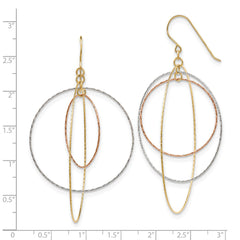 14k Tri-color D/C Graduated Circles Shepherd Hook Earrings