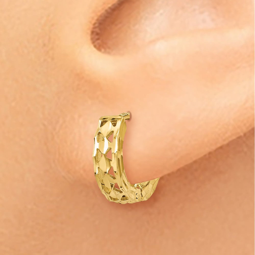 14K Cut-out Design Hinged Hoop Earrings