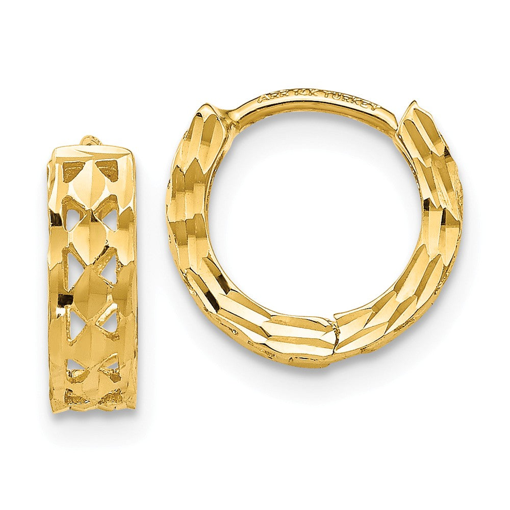 14K Cut-out Design Hinged Hoop Earrings