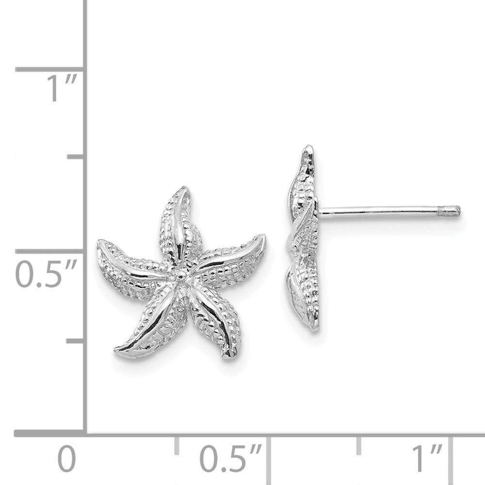 14k White Gold Polished & Textured Starfish Post Earrings