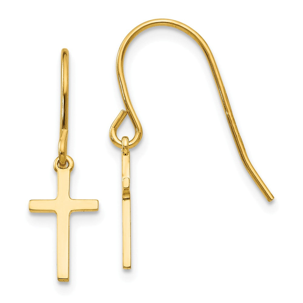 14K Dangle Cross Shepherd Hook Earrings