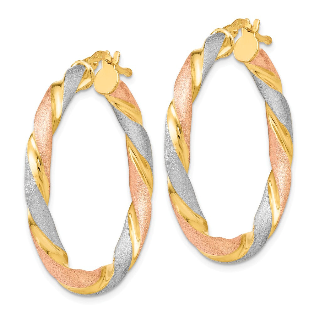 Sterling Silver Tri-color Twisted Hinged Hoop Earrings