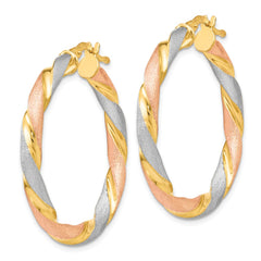 Sterling Silver Tri-color Twisted Hinged Hoop Earrings