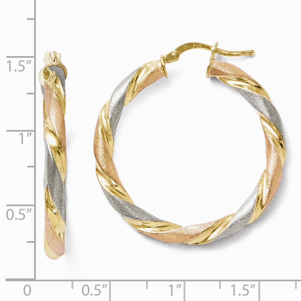 Leslie's Sterling Silver Tri-color Twisted Hinged Hoop Earrings