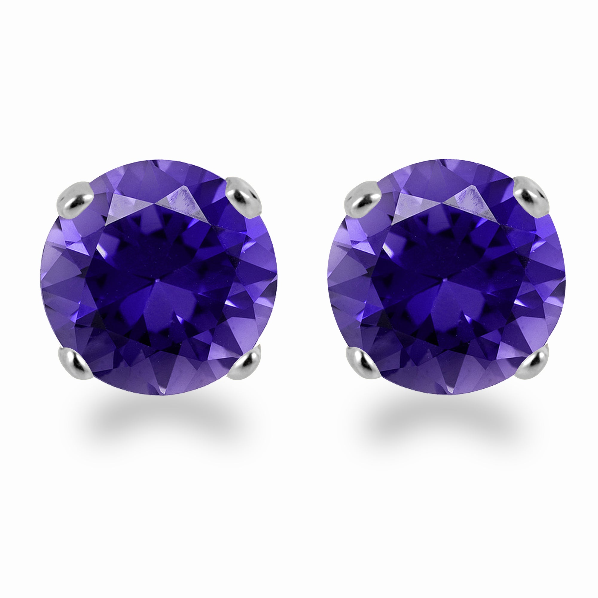 14K White Gold 3mm Round Amethyst Stud Earrings