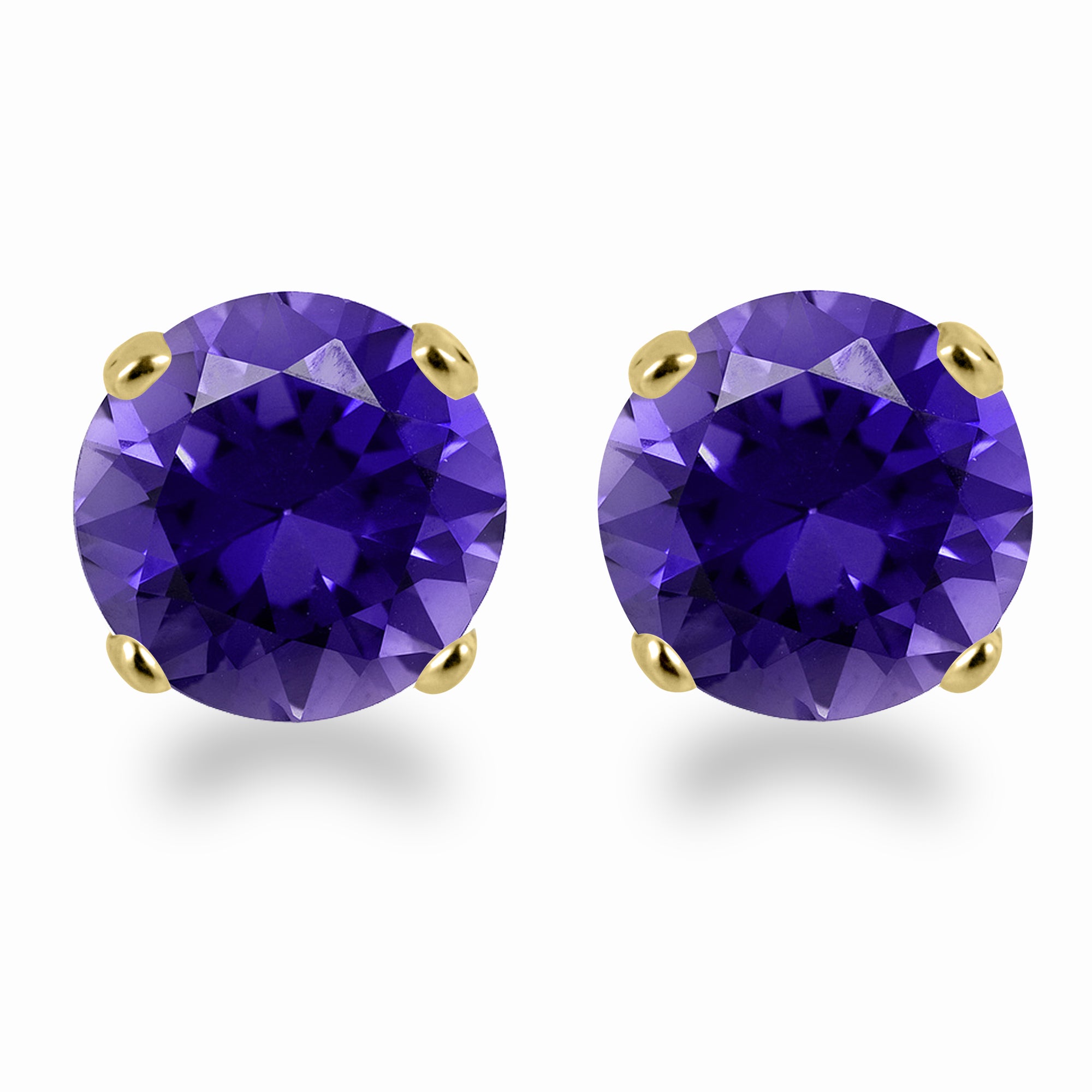 14K Yellow Gold 3mm Round Amethyst Stud Earrings