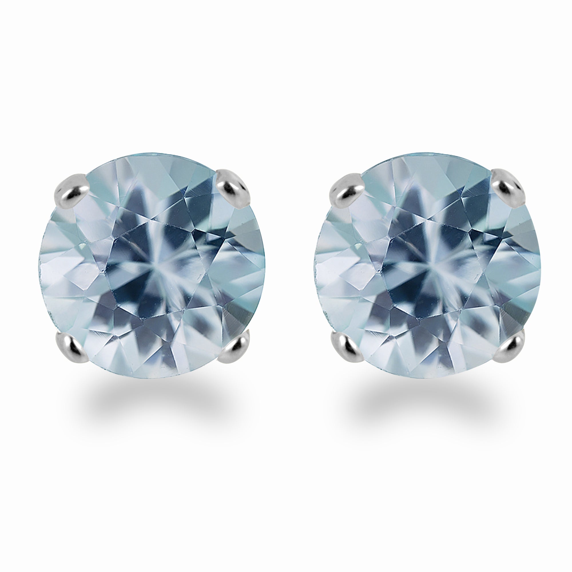 14K White Gold 3mm Round Aquamarine Stud Earrings