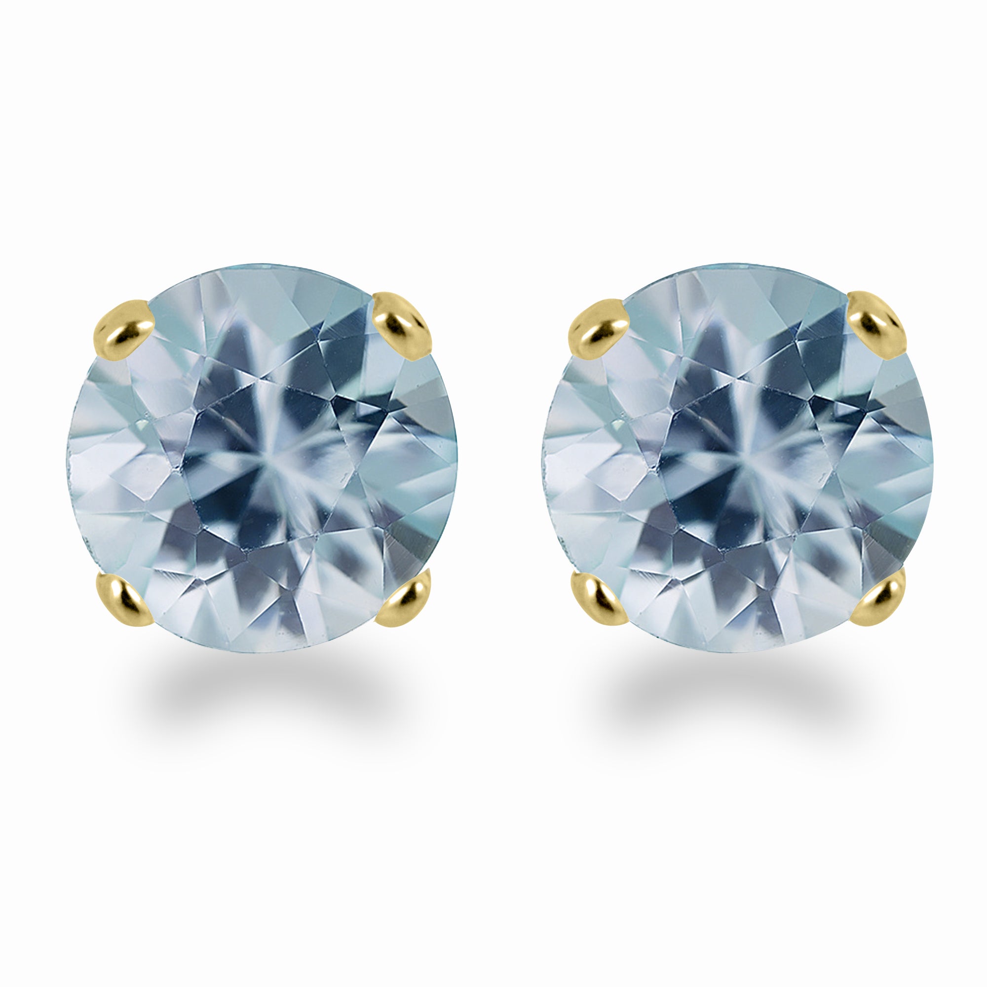 14K Yellow Gold 5mm Round Aquamarine Stud Earrings