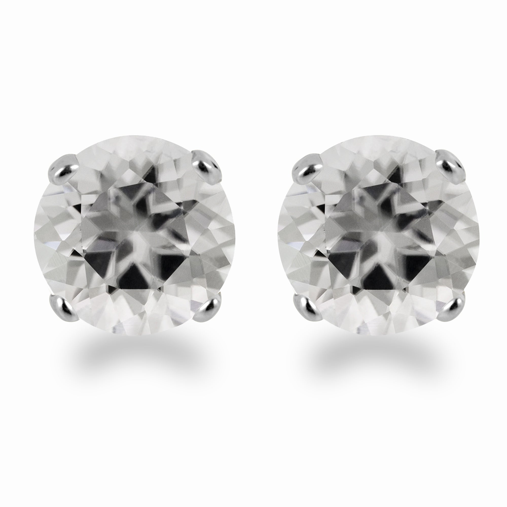 14K White Gold 3mm Round White Topaz Stud Earrings