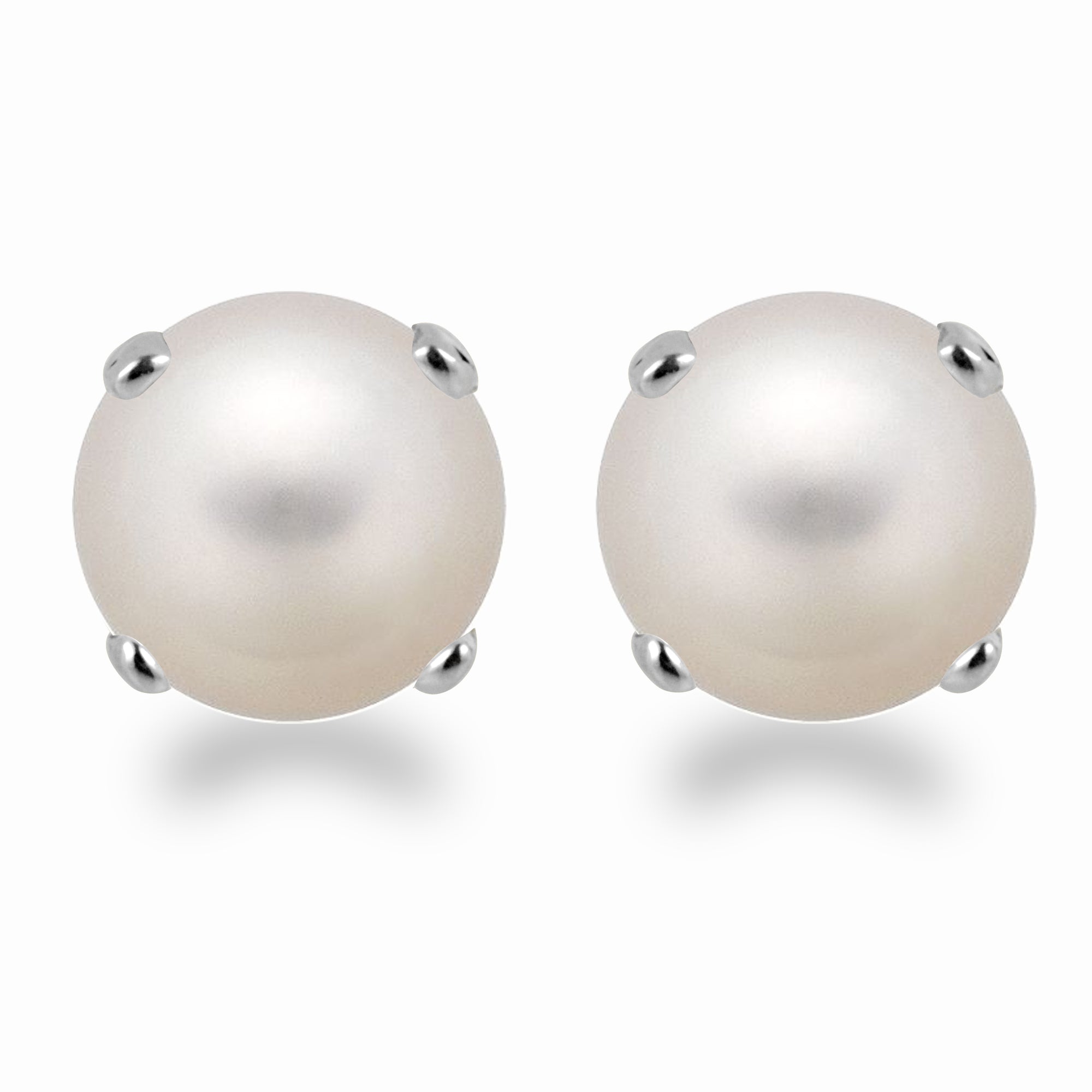 14K White Gold 3mm Round Cultured Pearl Stud Earrings