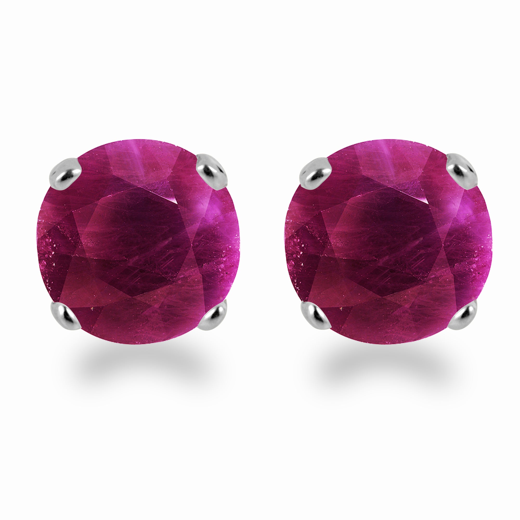 14K White Gold 3mm Round Ruby Stud Earrings