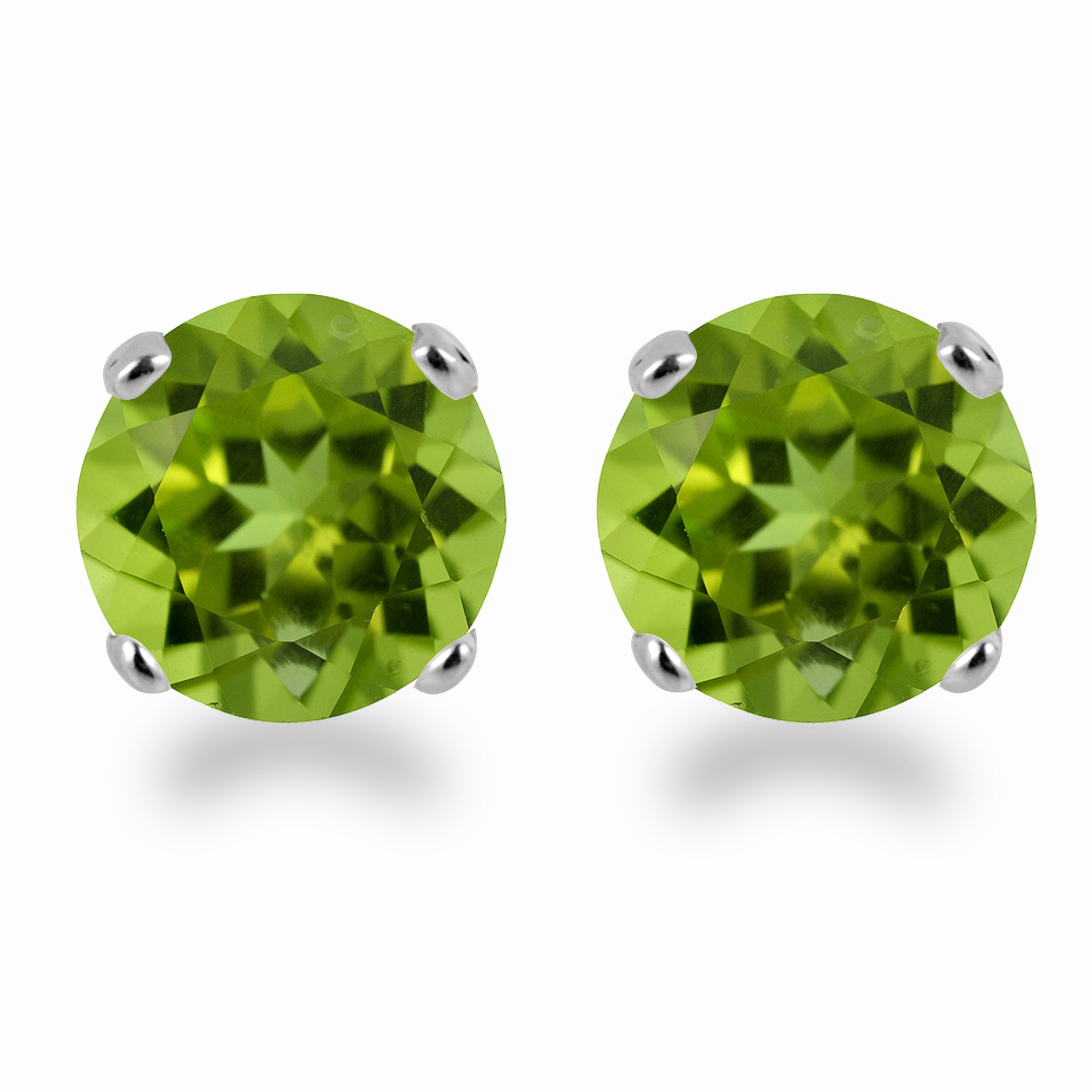 14K White Gold 3mm Round Peridot Stud Earrings