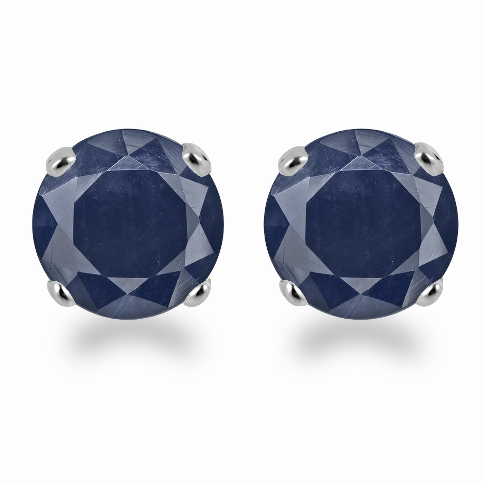 14K White Gold 3mm Round Sapphire Stud Earrings