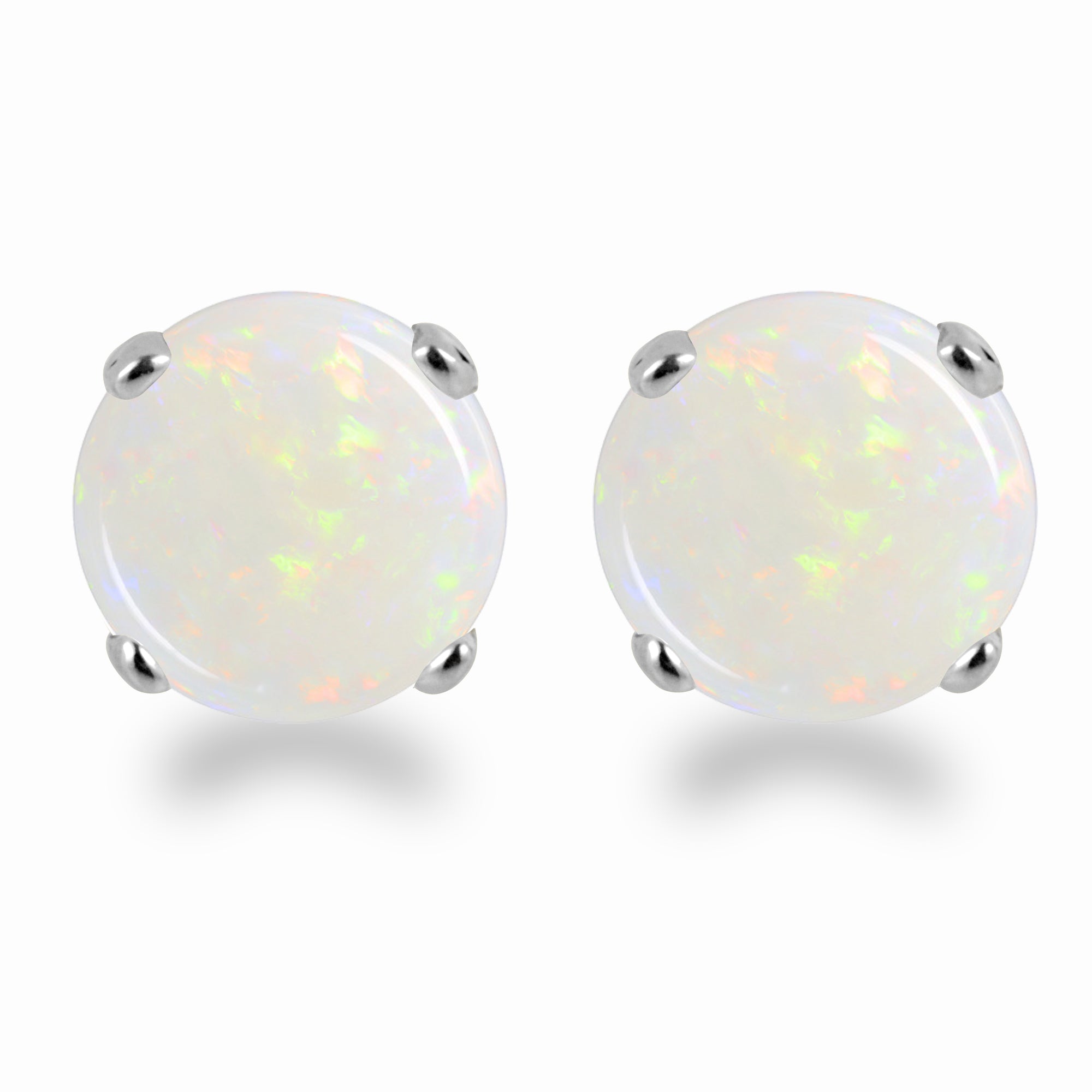 14K White Gold 3mm Round Opal Stud Earrings