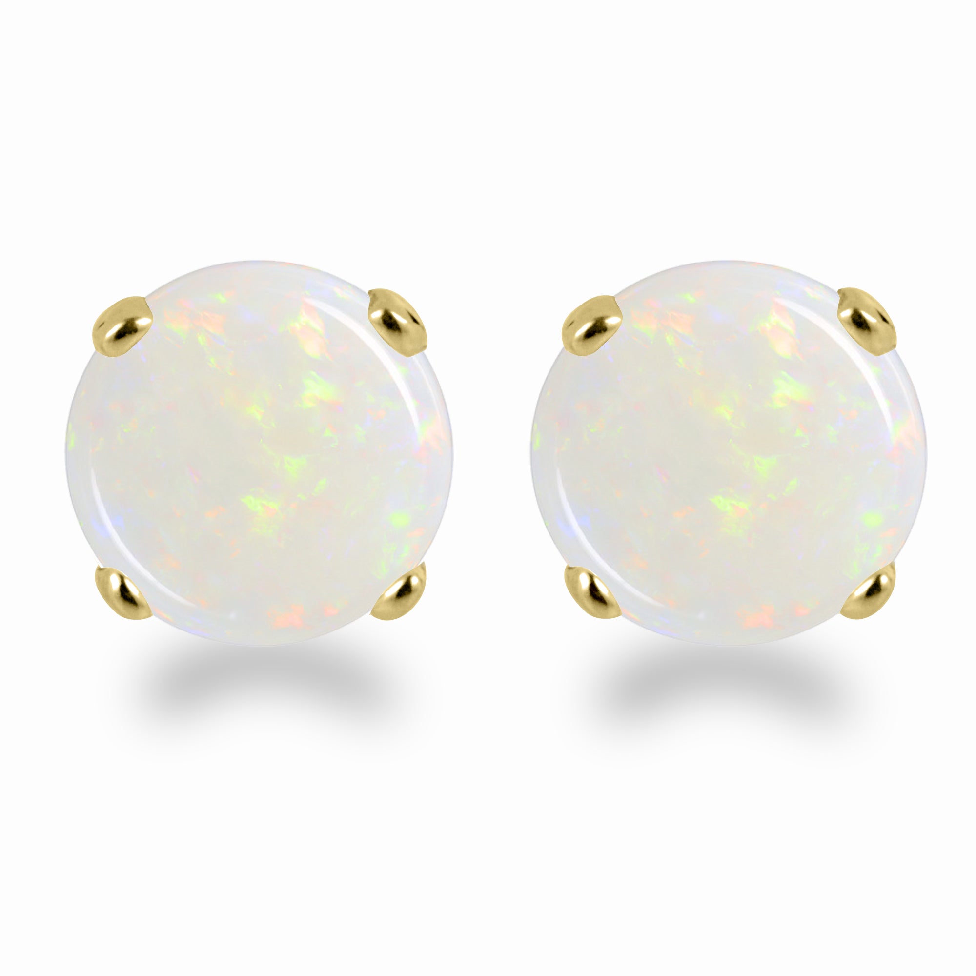 14K Yellow Gold 3mm Round Opal Stud Earrings