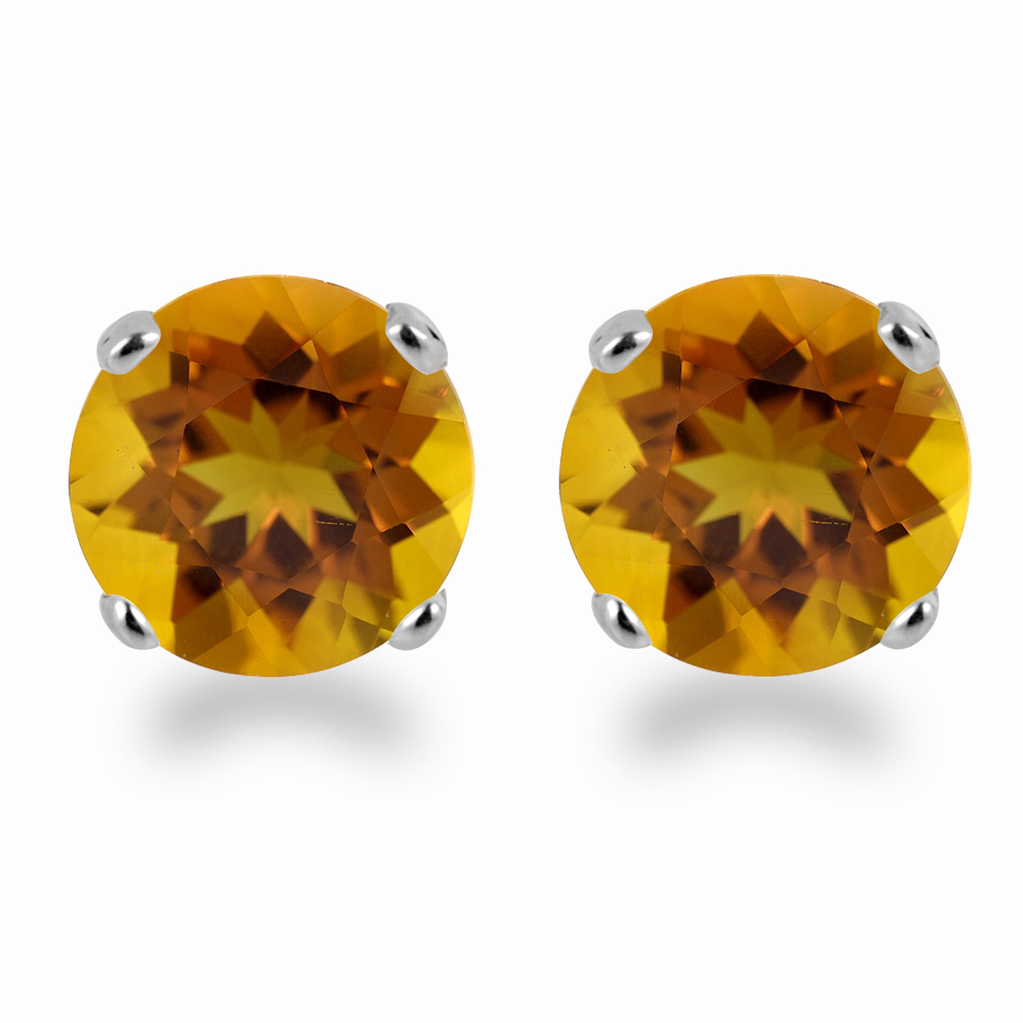 14K White Gold 3mm Round Citrine Stud Earrings