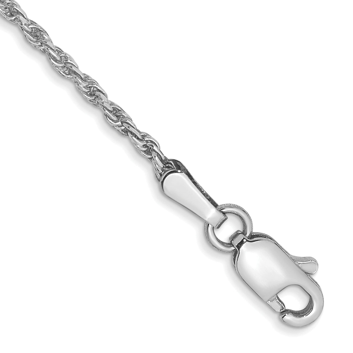 14K White Gold 9 inch 1.3mm Diamond-cut Machine Made Rope with Lobster Clasp Chain Anklet