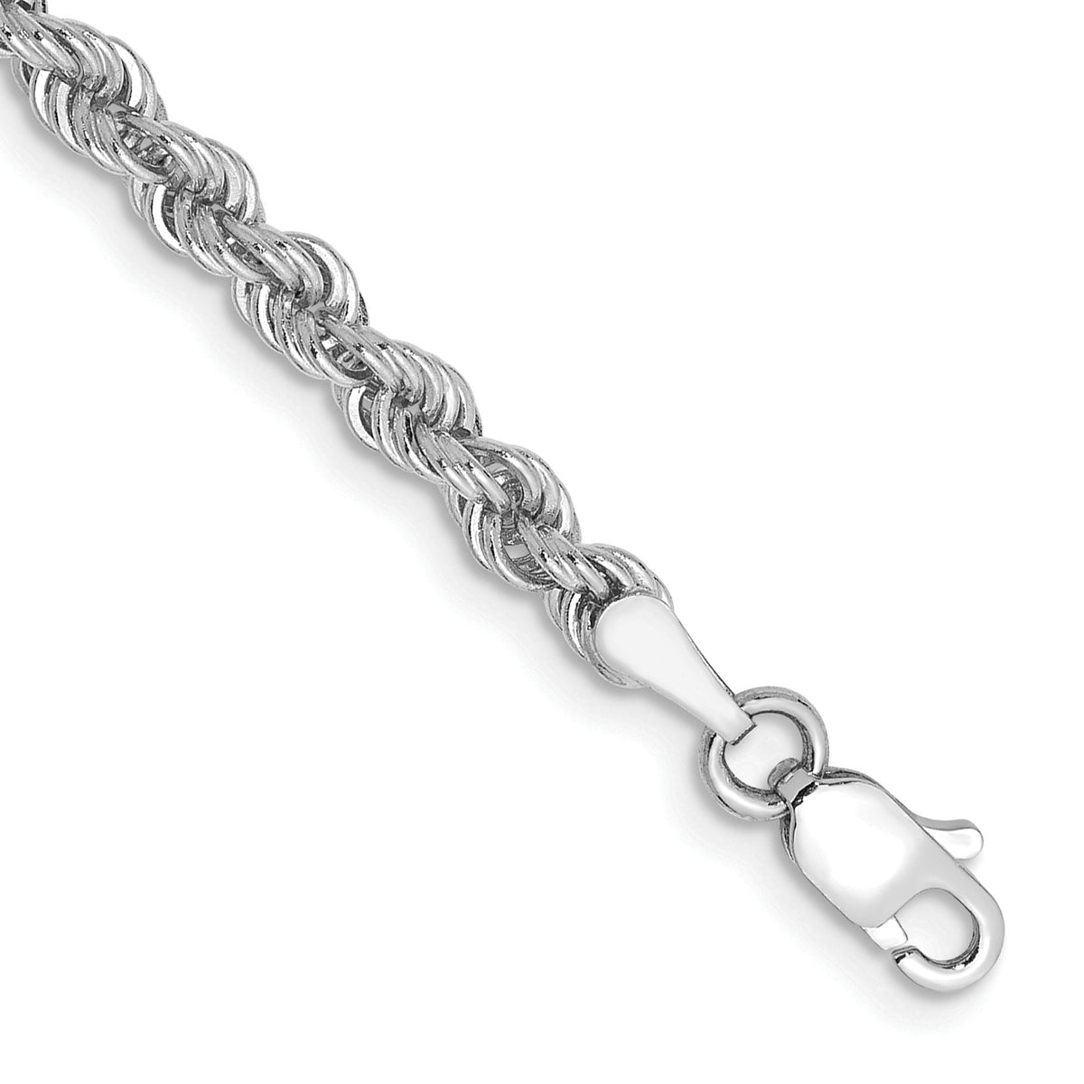 14K White Gold 7 inch 3mm Regular Rope with Lobster Clasp Chain