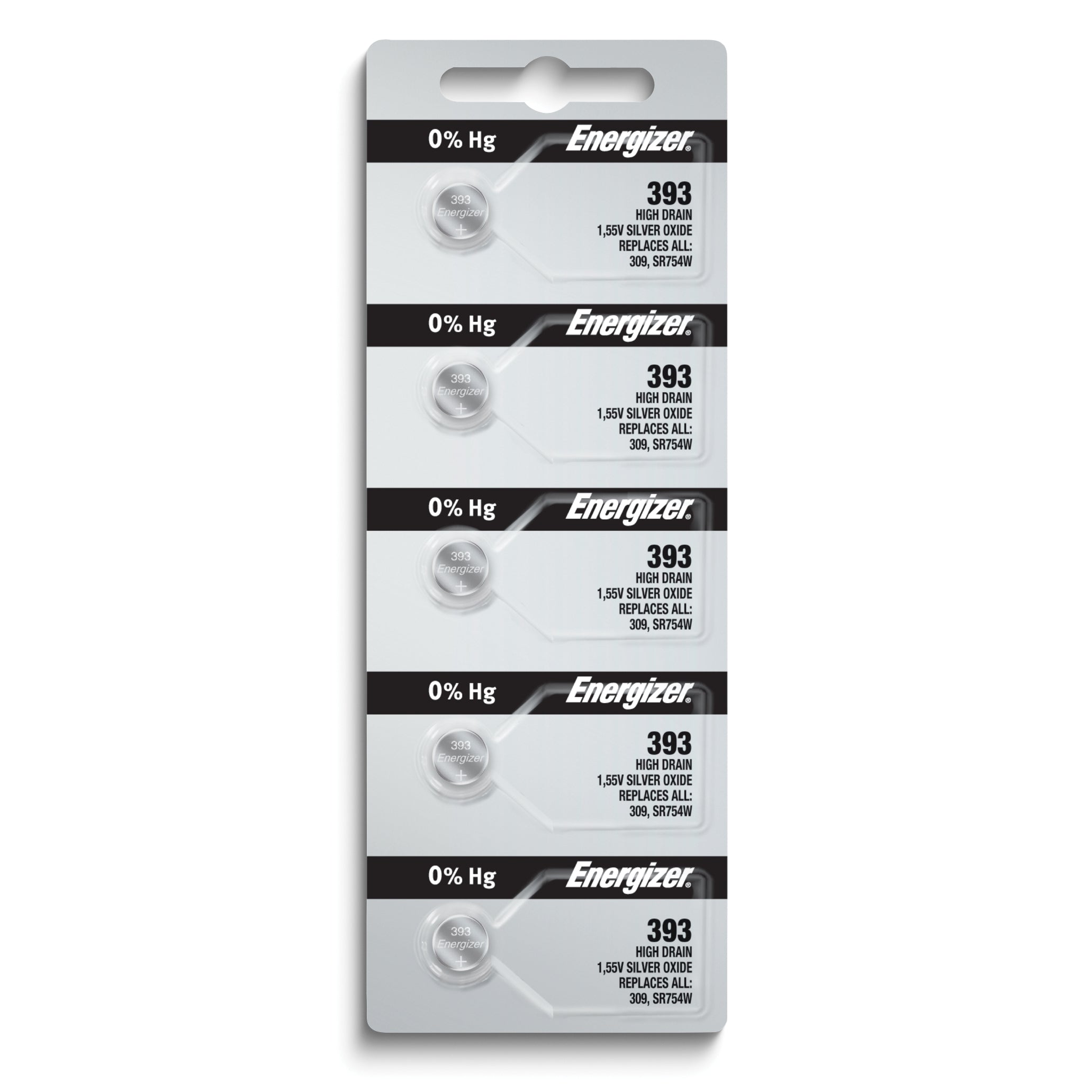 Pkg/(5) Type 309/393 Energizer Watch Batteries Tear Strip