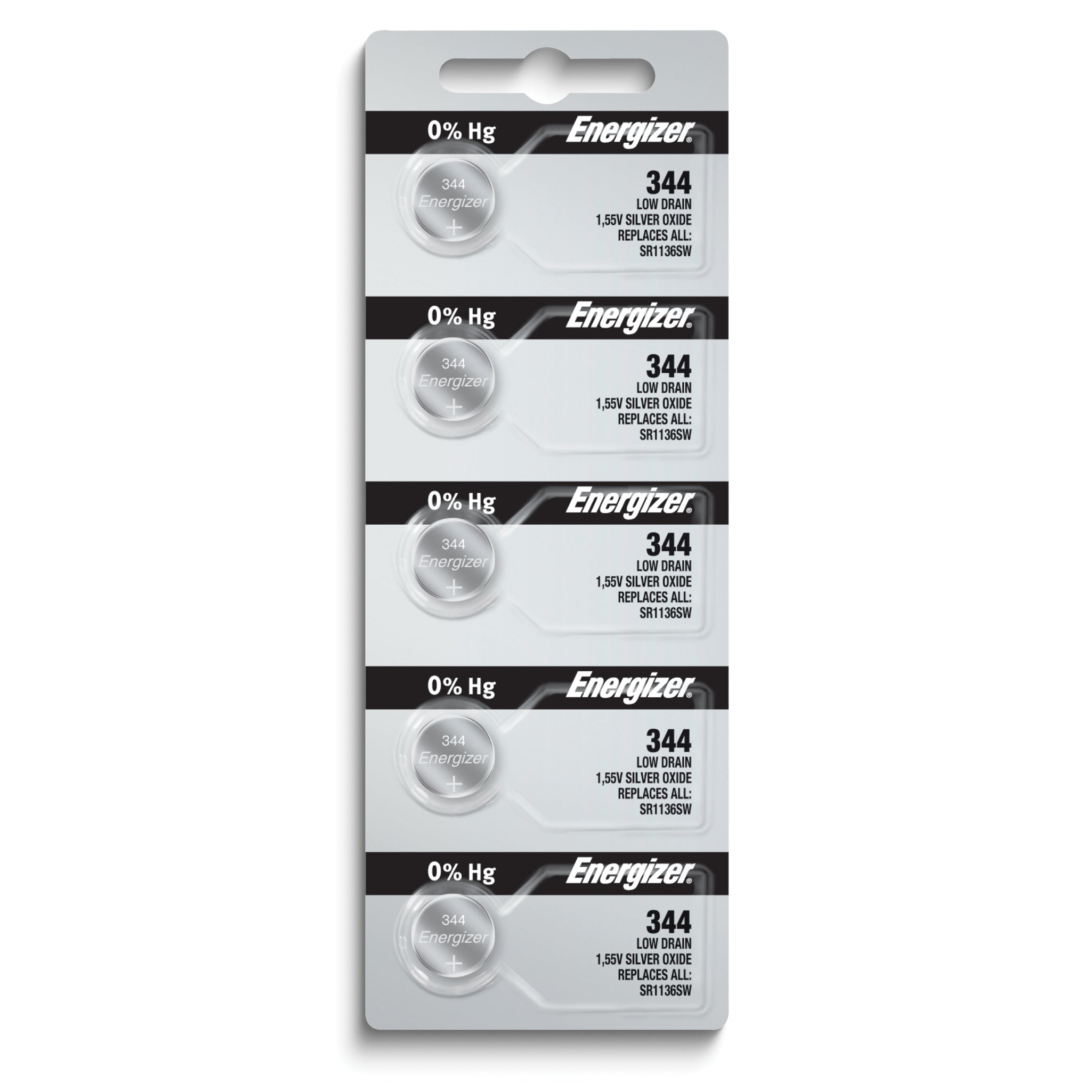 Pkg/(5) Type 344/350 Energizer Watch Batteries Tear Strip