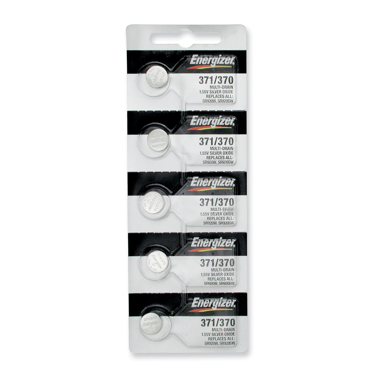 Pkg/(5) Type 371/370 Energizer Watch Batteries Tear Strip