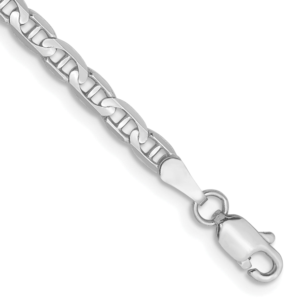 14K White Gold 8 inch 3mm Concave Anchor with Lobster Clasp Bracelet