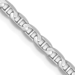 14K White Gold 24 inch 3mm Concave Anchor with Lobster Clasp Chain