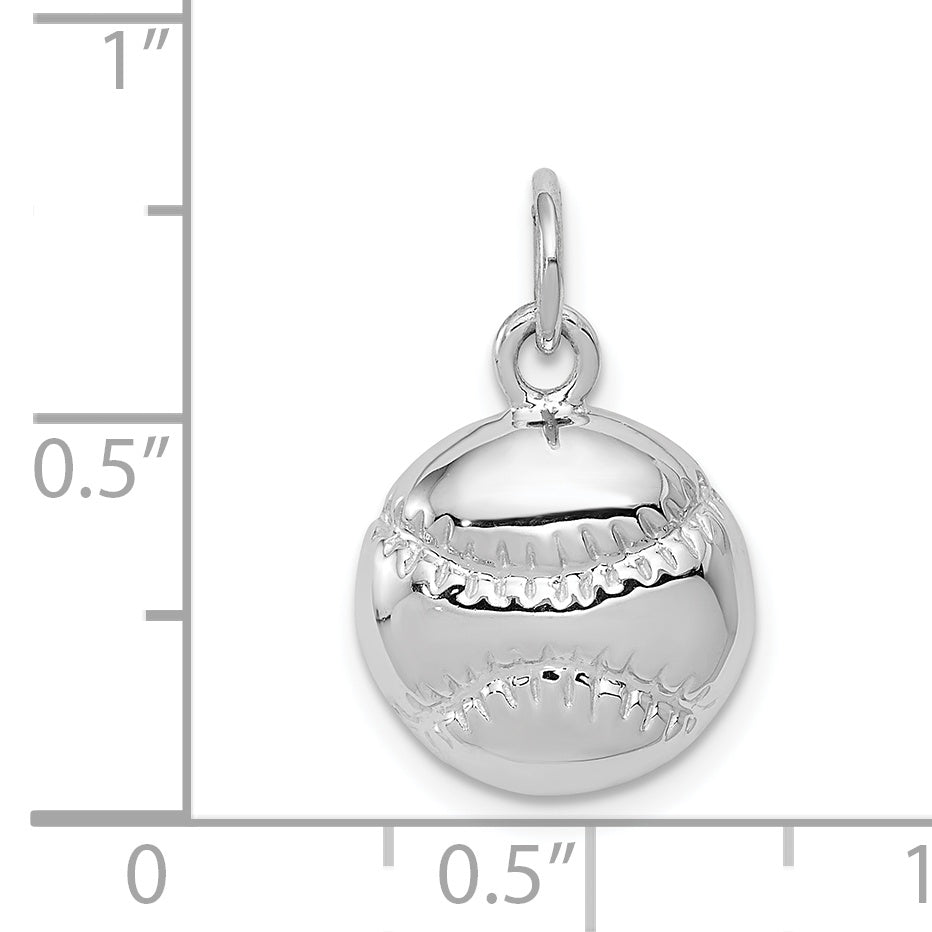 14K White Gold Baseball Charm